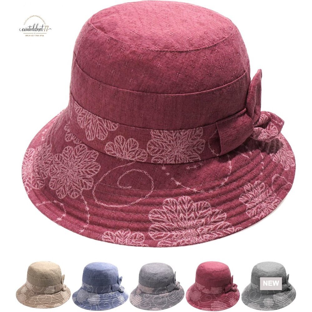 Vintage Floral Bucket Hat Foldable Wide Brim Sun Protection Cotton Polyester